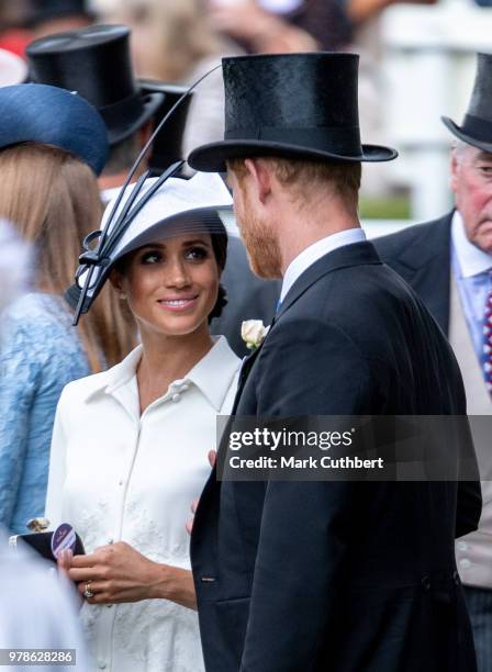 Prince Harry, Duke of Sussex and Meghan, Duchess of Sussex attend Royal Ascot Day 1 at Ascot Racecourse on June 19, 2018 in Ascot, United Kingdom.