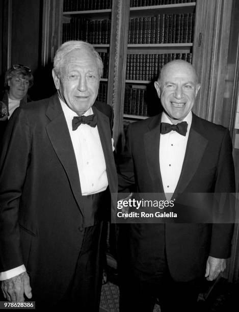 William S. Paley and Laurence Tisch attend BBC 50th Anniversary Celebration on November 17, 1986 at St. Regis Hotel in New York City.