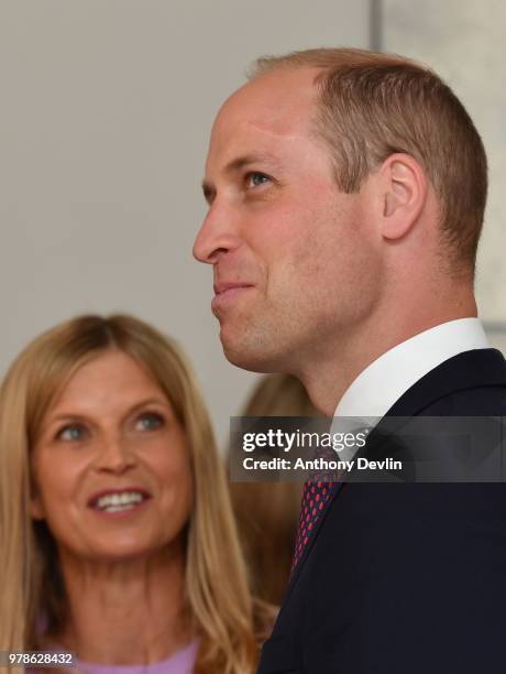 The Duke of Cambridge is shown around by Clare Milford Haven as he visits James' Place in Liverpool on June 19, 2018 in Liverpool, England. James'...