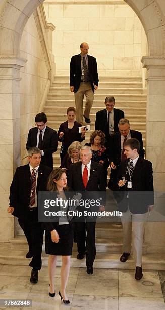 House Majority Leader Steny Hoyer is pursued by reporters after leaving a Democratic caucus meeting in the Canon House Office Building on Capitol...