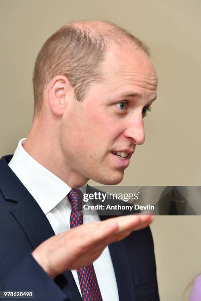 The Duke of Cambridge speaks with families who have experienced the loss of a child due to suicide during a visit to James' Place in Liverpool on...