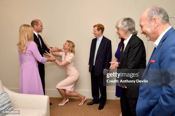 The Duke of Cambridge meets Lord and Lady Derby during a visit to James' Place in Liverpool on June 19, 2018 in Liverpool, England. James' Place is a...