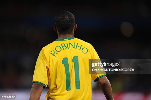 Brazilian forward Robinho pictured during the Fifa Confederations Cup football match USA vs Brazil on June 18, 2009 at the Loftus Versfeld stadium in...