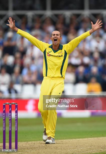 Ashton Agar of Australia appeals but Jonny Bairstow of England is given not out during the 3rd Royal London ODI match between England and Australia...