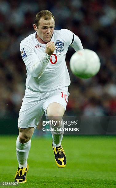 England striker Wayne Rooney during their World Cup Qualifying group six match against Ukraine at Wembley Stadium, London, England on April 1, 2009....