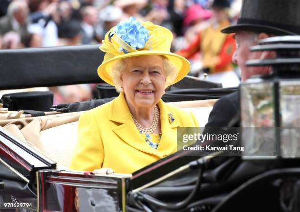 Queen Elizabeth II attends Royal Ascot Day 1 at Ascot Racecourse on June 19, 2018 in Ascot, United Kingdom.