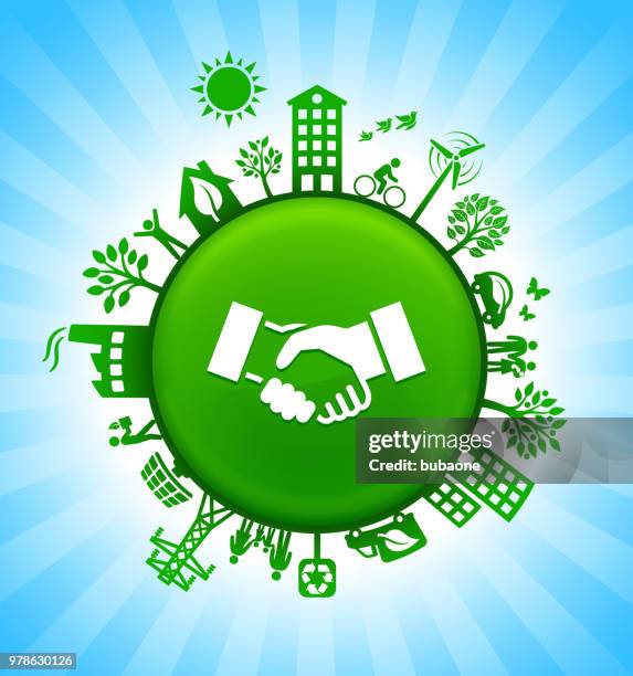 handshake environment green button background on blue sky - dealing cards stock illustrations