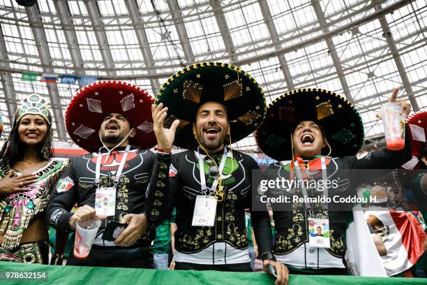 Fans of Mexiko cheer prior to the 2018 FIFA World Cup Russia group F match between Germany and Mexico at Luzhniki Stadium on June 17, 2018 in Moscow,...