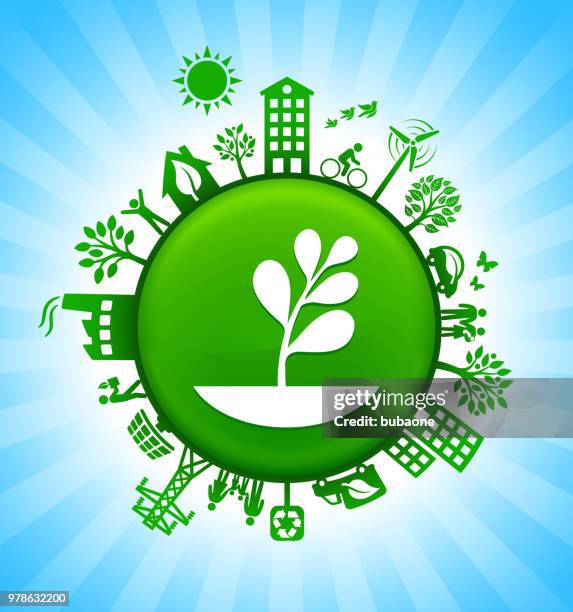 plants environment green button background on blue sky - additional resources button stock illustrations