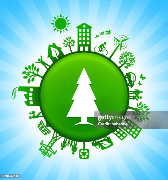 christmas tree environment green button background on blue sky - green home stock illustrations