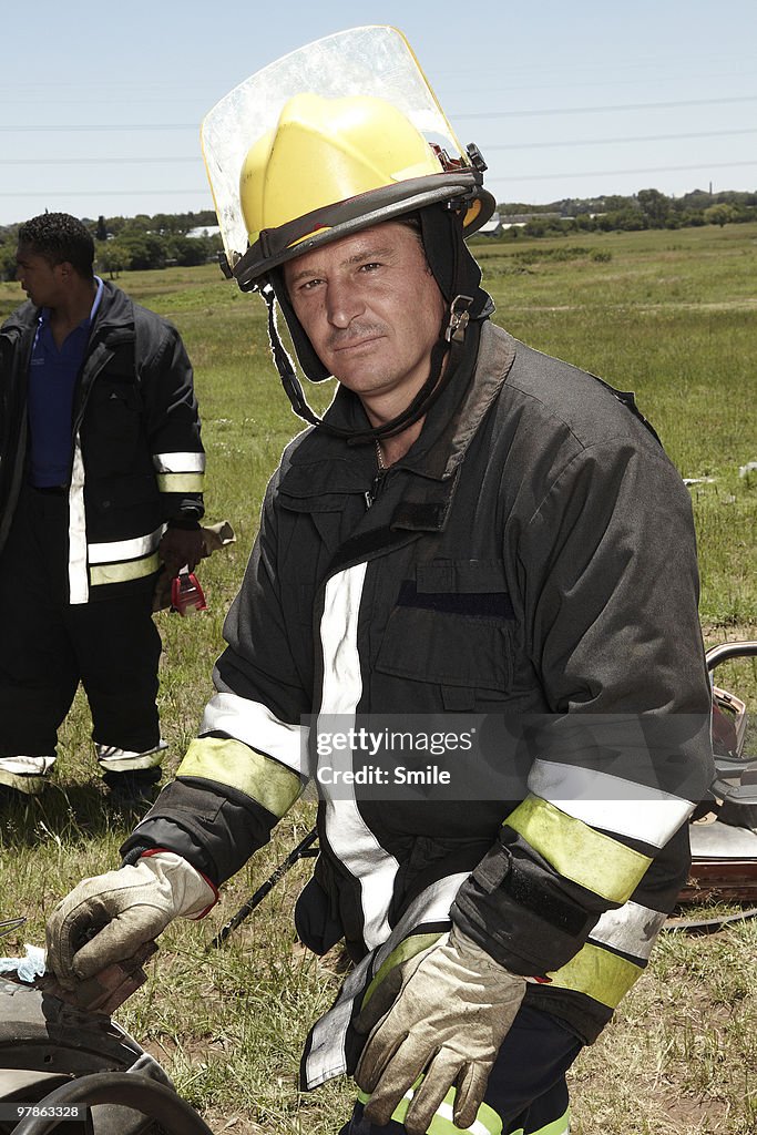 Portrait of fireman at car wreck