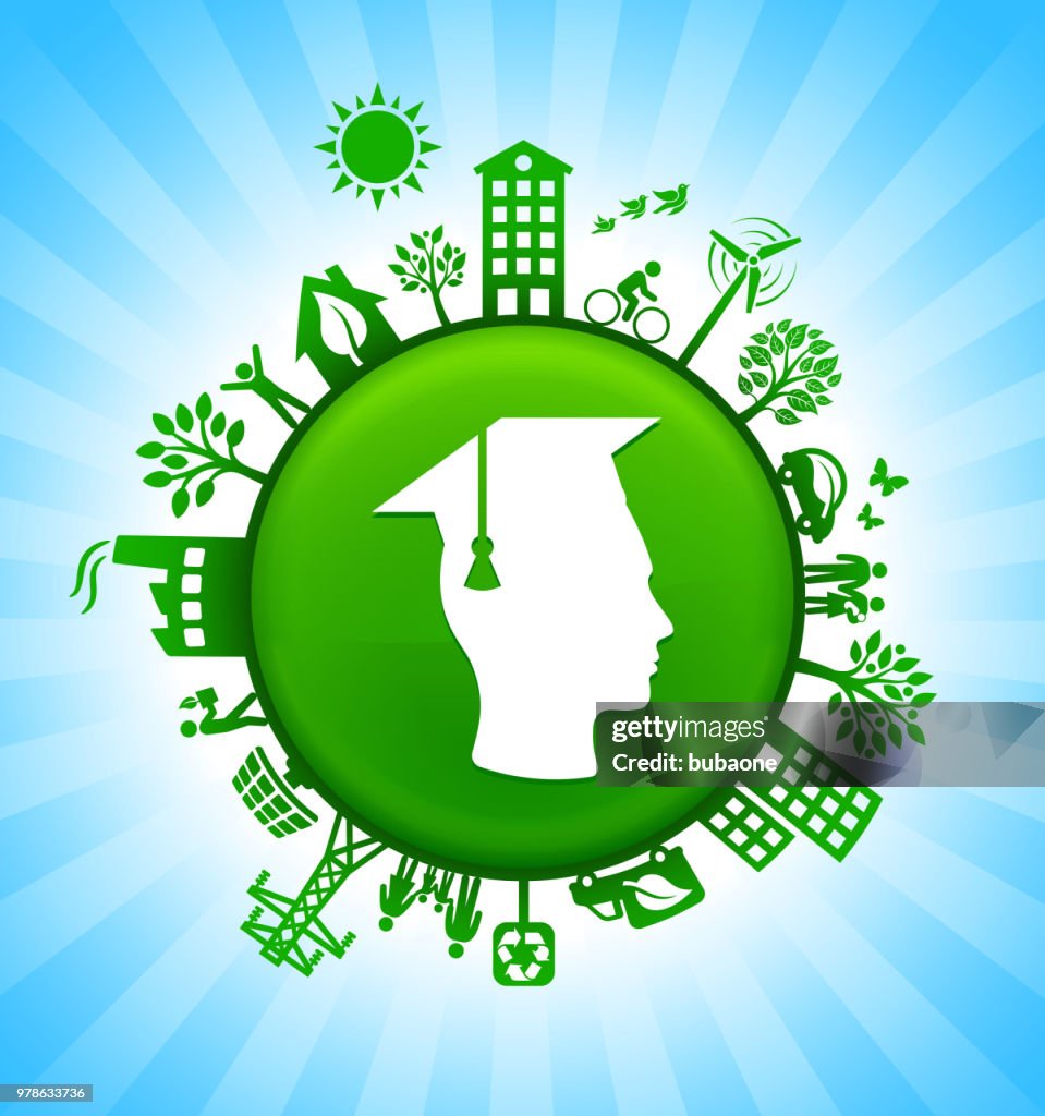 Graduation Environment Green Button Background On Blue Sky High-Res ...
