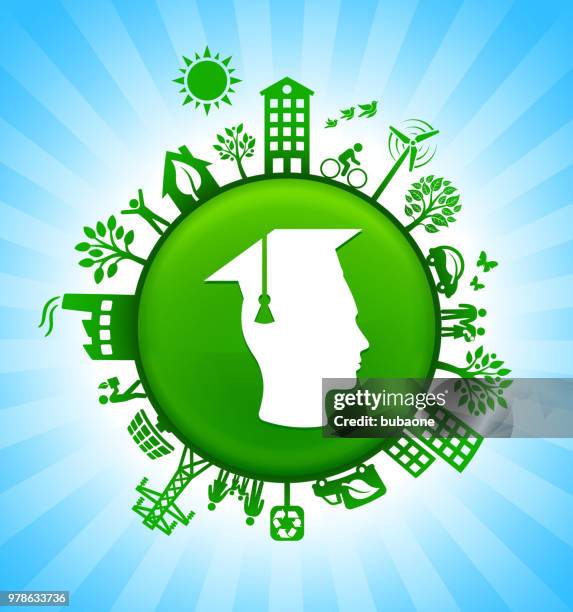 graduation environment green button background on blue sky - graduation cords stock illustrations