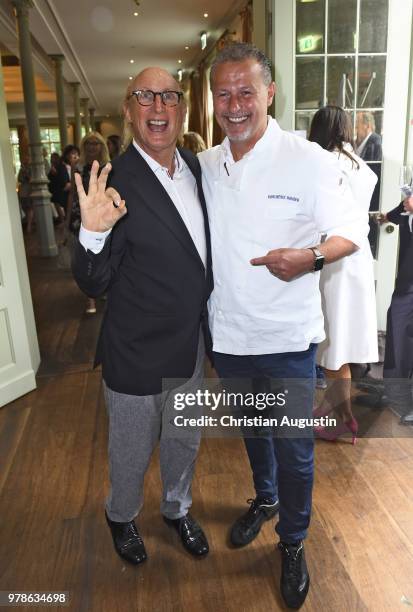 Otto Waalkes and Karl-Heinz Hauser attend the 1st Ladies Lunch in cooperation with Eagles Charity Golf Club at the Hotel Suellberg on June 19, 2018...