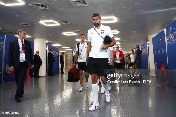 Bartosz Bialkowski of Poland arrives at the stadium prior to the 2018 FIFA World Cup Russia group H match between Poland and Senegal at Spartak...