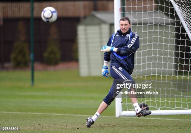 Ross Turnbull of Chelsea during a training session at Cobham Training ground on March 19, 2010 in Cobham, England.