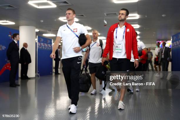 Lukasz Piszczek and Lukasz Fabianski of Poland arrive at the stadium prior to the 2018 FIFA World Cup Russia group H match between Poland and Senegal...