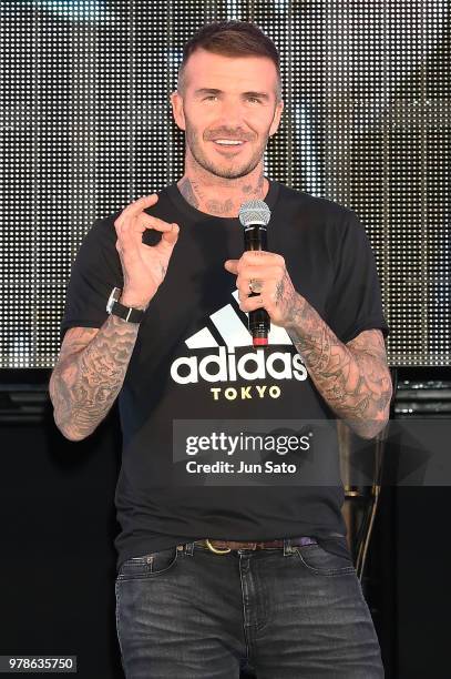 David Beckham attends the public viewing event for Colombia vs Japan match of the 2018 FIFA World Cup Russia on June 19, 2018 in Tokyo, Japan.