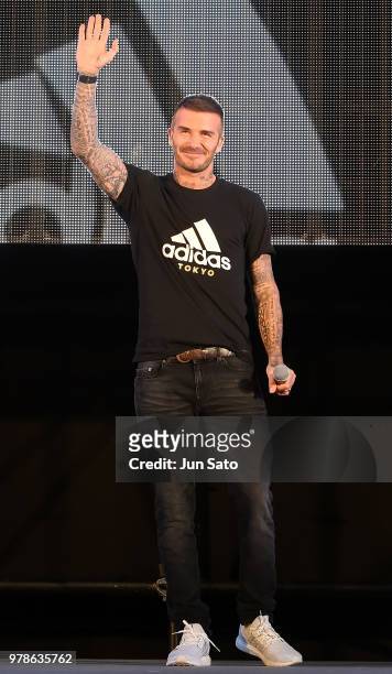 David Beckham attends the public viewing event for Colombia vs Japan match of the 2018 FIFA World Cup Russia on June 19, 2018 in Tokyo, Japan.
