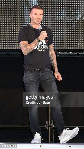 David Beckham attends the public viewing event for Colombia vs Japan match of the 2018 FIFA World Cup Russia on June 19, 2018 in Tokyo, Japan.