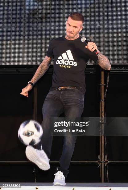 David Beckham attends the public viewing event for Colombia vs Japan match of the 2018 FIFA World Cup Russia on June 19, 2018 in Tokyo, Japan.