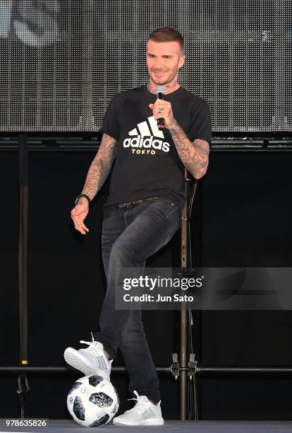 David Beckham attends the public viewing event for Colombia vs Japan match of the 2018 FIFA World Cup Russia on June 19, 2018 in Tokyo, Japan.