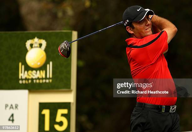 Francesco Molinari of Italy tee's off at the 15th during the second round of the Hassan II Golf Trophy at Royal Golf Dar Es Salam on March 19, 2010...