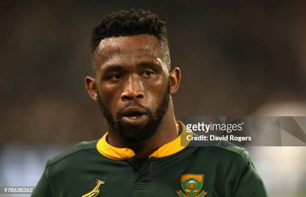 Siya Kolisi of Souith Africa looks on during the second test match between South Africa and England at Toyota Stadium on June 16, 2018 in...