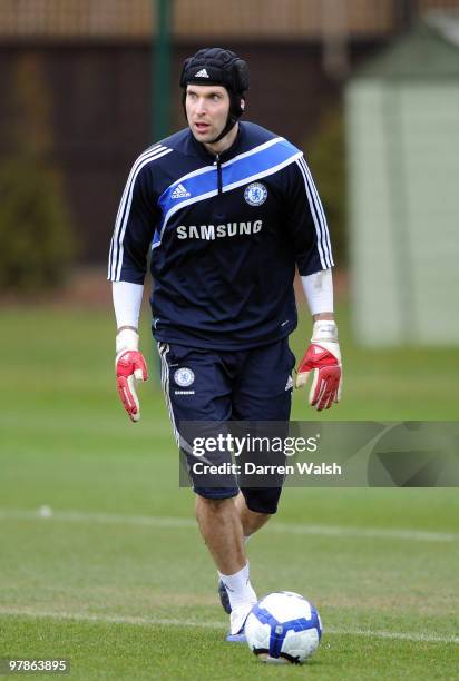 Petr Cech of Chelsea during a training session at Cobham Training ground on March 19, 2010 in Cobham, England.
