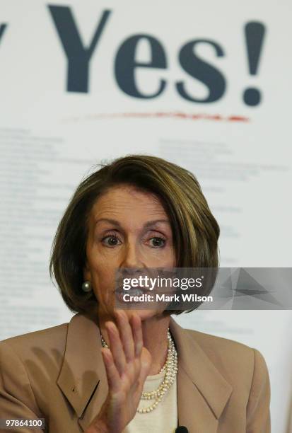 House Speaker Nancy Pelosi participates in her weekly news conference on Capitol Hill on March 19, 2010 in Washington, DC. Speaker Pelosi said that...