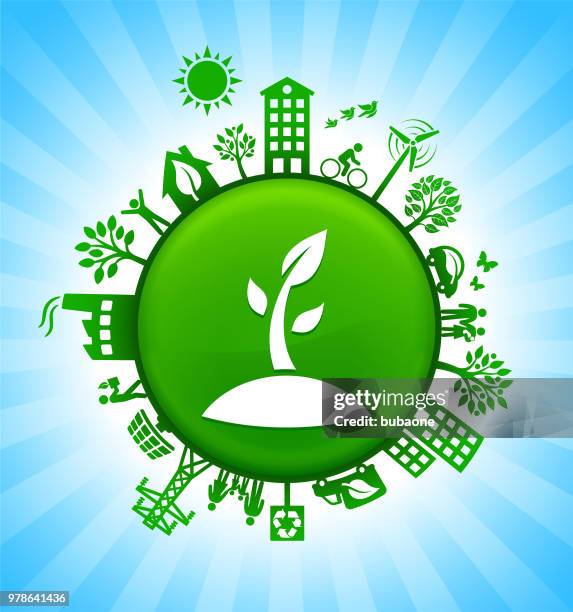 sprouting plant environment green button background on blue sky - bug car vector stock illustrations