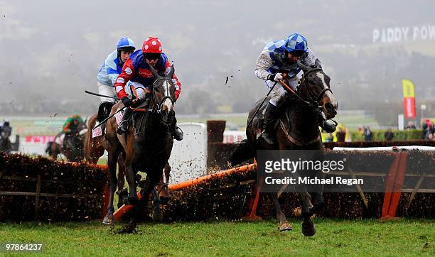 Andrew Lynch rides Berties Dream to victory in The Albert Bartlett Novices' Hurdle Race on Day 4 of the Cheltenham Festival on March 19, 2010 in...