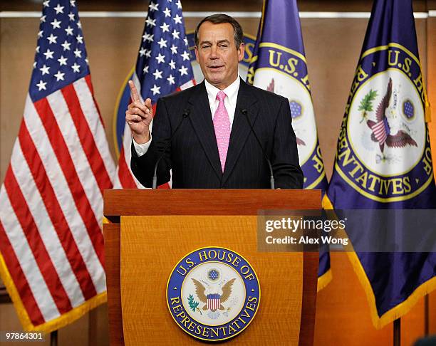 House Minority Leader Rep. John Boehner speaks a news conference March 19, 2010 on Capitol Hill in Washington, DC. Boehner said he will try his best...