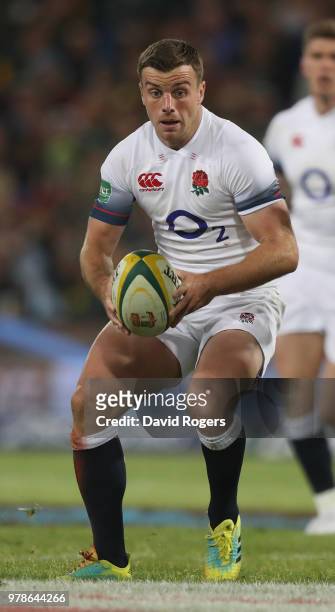 George Ford of England runs with the ball during the second test match between South Africa and England at Toyota Stadium on June 16, 2018 in...