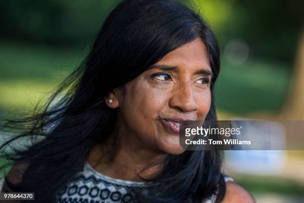 Aruna Miller, who is running for the Democratic nomination in Maryland's 6th Congressional District, is interviewed during early voting at the...