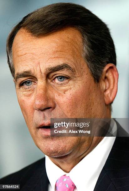 House Minority Leader Rep. John Boehner speaks during a news conference March 19, 2010 on Capitol Hill in Washington, DC. Boehner said he will try...