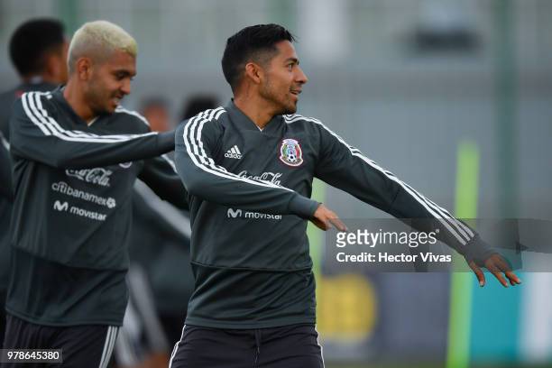 Javier Aquino of Mexico, warms up during a training session & Press conference at Training Base Novogorsk-Dynamo, on June 19, 2018 in Moscow, Russia.