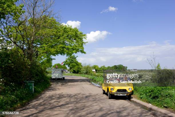 Burger van and Citroën CV parked in a rural layby on the 09th May 2011 near Newcastle in the United Kingdom.