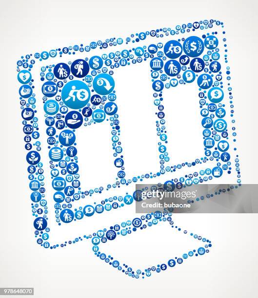 stockillustraties, clipart, cartoons en iconen met staafdiagram op computer geld blauwe pictogram patroon achtergrond - bar graph