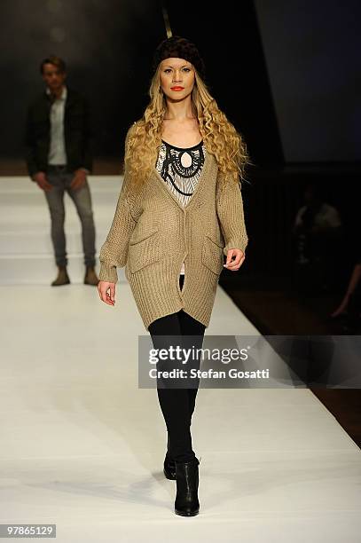 Model showcases designs on the catwalk by Jeanswest as part of the LMFF Fashion Collections 4 on the fifth day of the 2010 L'Oreal Melbourne Fashion...