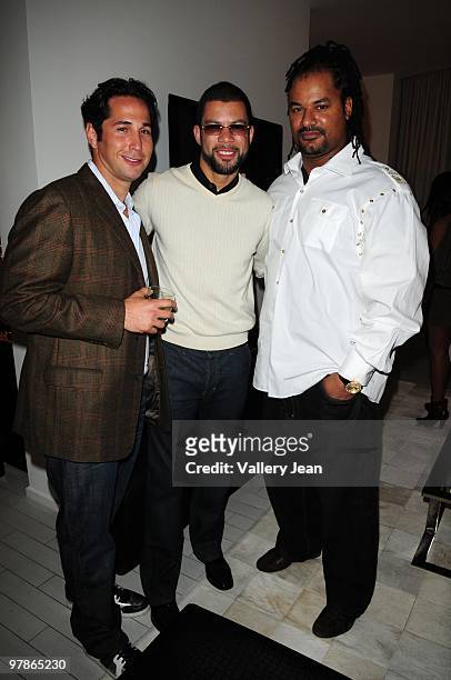 Owner of RedLimo Austin Cohen, Al Reynolds and former NFL player Jamie Sharper attends the birthday celebration at Mr Chow at W South Beach on March...
