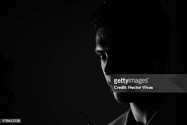 Raul Jimenez of Mexico, poses during a training session & Press conference at Training Base Novogorsk-Dynamo, on June 19, 2018 in Moscow, Russia.