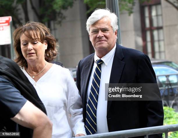 Former State Senate Majority Leader Dean Skelos, right, arrives at federal court in New York, U.S., on Tuesday, June 19, 2018. Skelos and his son...