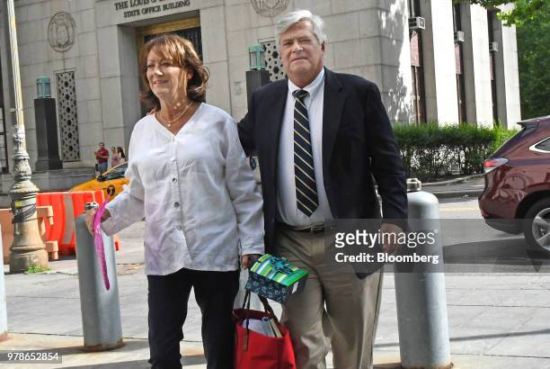 Former State Senate Majority Leader Dean Skelos, right, arrives at federal court in New York, U.S., on Tuesday, June 19, 2018. Skelos and his son...