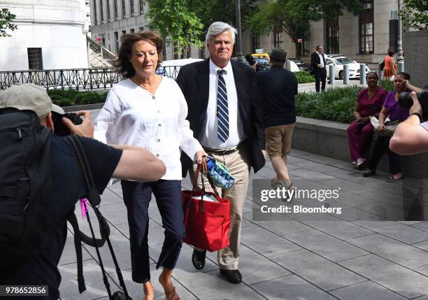 Former State Senate Majority Leader Dean Skelos, right, arrives at federal court in New York, U.S., on Tuesday, June 19, 2018. Skelos and his son...