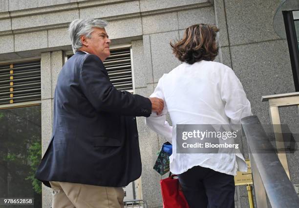 Former State Senate Majority Leader Dean Skelos, left, arrives at federal court in New York, U.S., on Tuesday, June 19, 2018. Skelos and his son will...