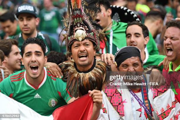 Mexico fans celebrate their victory during the 2018 FIFA World Cup Russia group F match between Germany and Mexico at Luzhniki Stadium on June 17,...