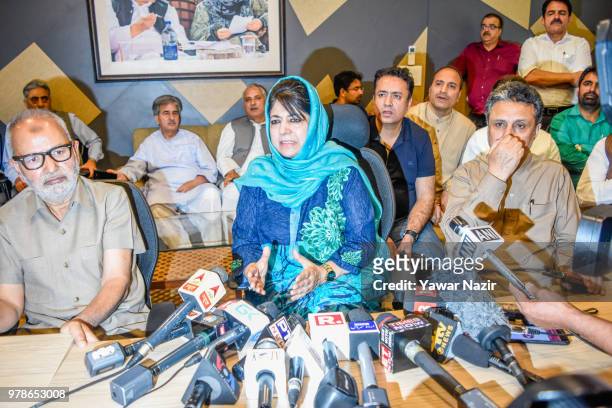 Omar Abdullah former chief minister of Jammu and Kashmir , addresses media persons after the ruling Bharatiya Janata Party ended its alliance with...