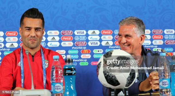 Carlos Queiroz head coach and manager of Iran and Masoud Shojaei look on during a press conference before match between Iran & Spain FIFA World Cup...