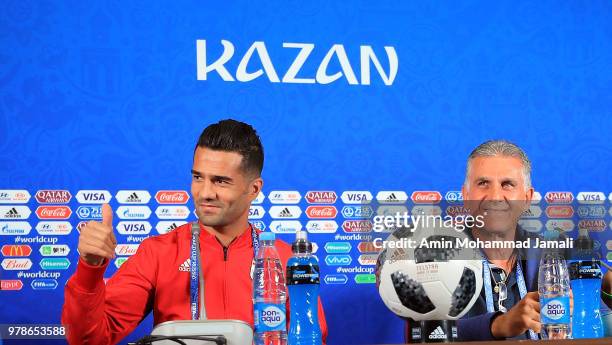 Carlos Queiroz head coach and manager of Iran and Masoud Shojaei look on during a press conference before match between Iran & Spain FIFA World Cup...